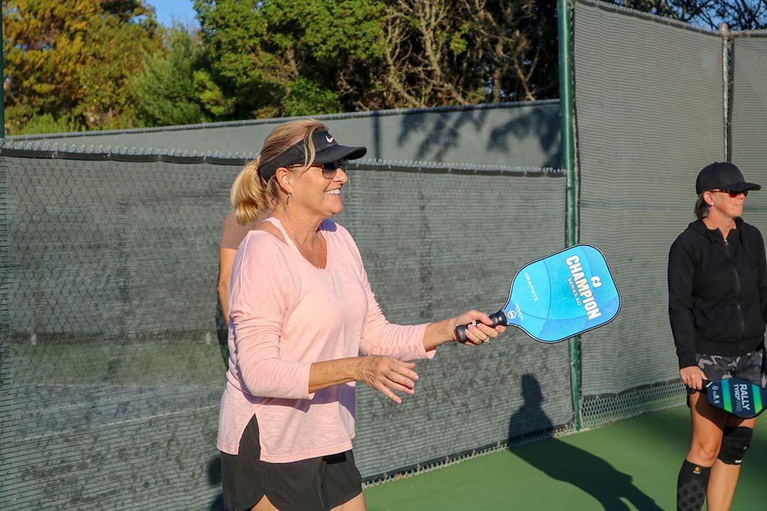 October 14, 2019 | San Luis Obispo Country Club | Jean Kennedy’s team wins! After they finish the game they “pickle poke” instead of high five. A pickle poke is when all of the players on the court tap the ends of their paddles together. “Pickleball is all about having fun with everybody and of course winning,” Kennedy said. 

