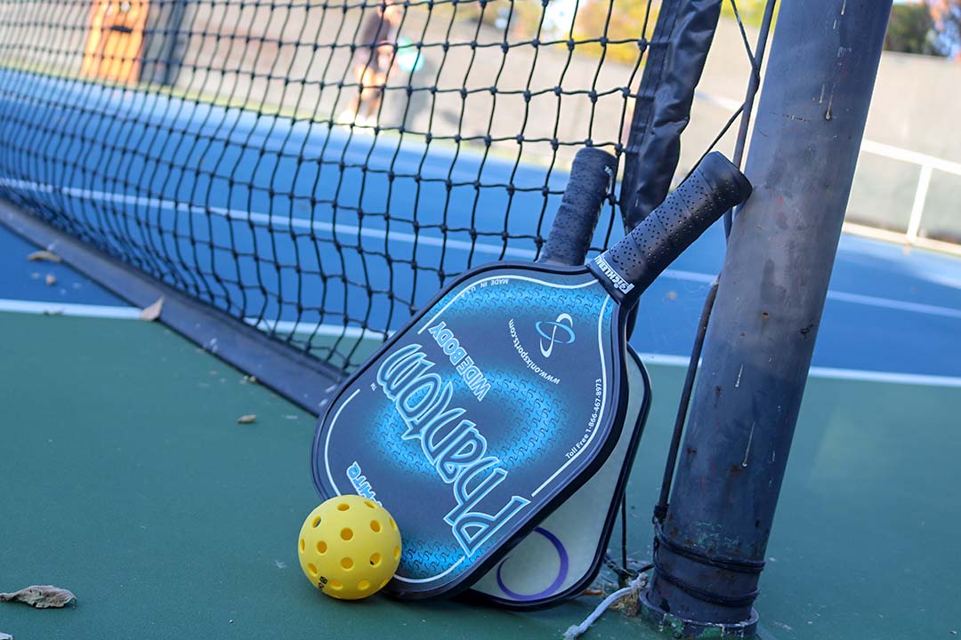 October 14, 2019 | San Luis Obispo Country Club | Racquets or paddles? Players use these rounded square paddles to hit the ball. The paddles mimic a ping pong paddle more than a traditional tennis racquet. 
